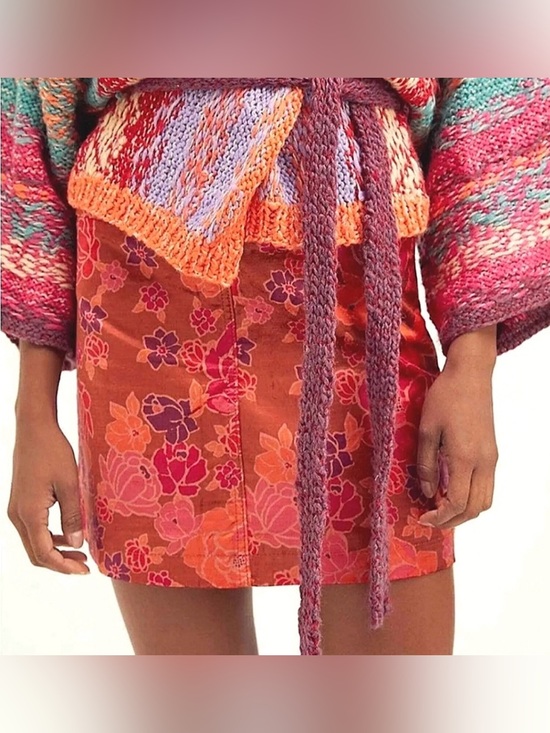 Free People Dresses & Skirts - Free People Moving On Terra Cotta Floral Velvet Skirt Boho Fall Party Spring 4